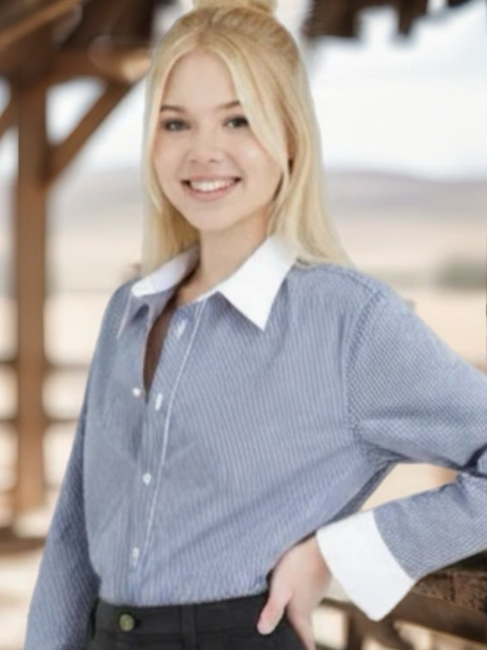 Zac & Rachel Navy Pinstripe Button-Front Shirt with White Collar